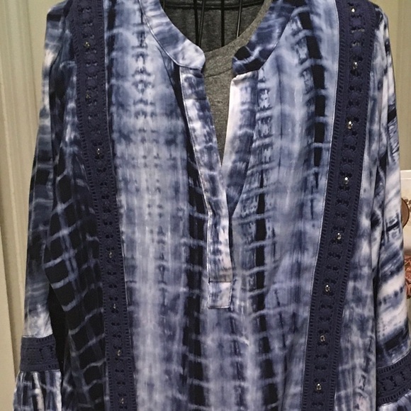 Romeo & Juliet large blue multi colored Couture Long Sleeve Dress open f… - Picture 3 of 10